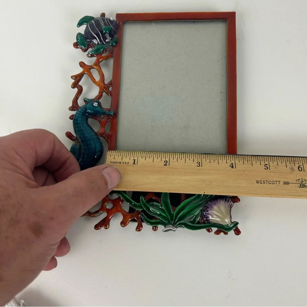 VTG NOS 'Mistco' Colorful Enamel sea animals on Pewter or Metal Picture Frame